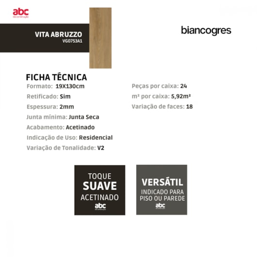 Piso Vinílico Biancogres Home Abruzzo 2mm Capa 0,15 19x130cm - Imagem principal - f19d9664-8ca3-4e67-b5e3-1d6238459078