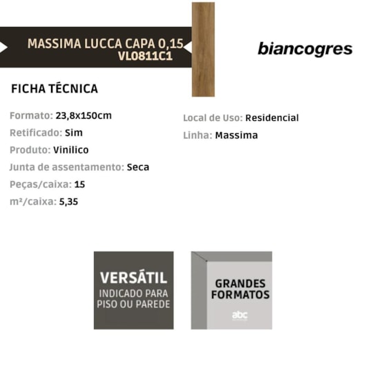 Piso Vinílico Biancogres Massima Home Lucca 2mm Capa 0,15 23,8x150cm - Imagem principal - b816c369-5018-4186-ba0c-e16a77f6cb7d