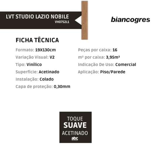 Piso Vinílico Biancogres Nobile Studio Lazio 2,5mm Capa 0,30 19x130cm - Imagem principal - 736f3515-725c-430a-bab8-8280433d4c0c