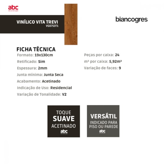 Piso Vinílico Biancogres Vita Home Trevi 2mm Capa 0,15 19x130cm - Imagem principal - 43aa39f8-cc49-44d3-b236-c92e35656736