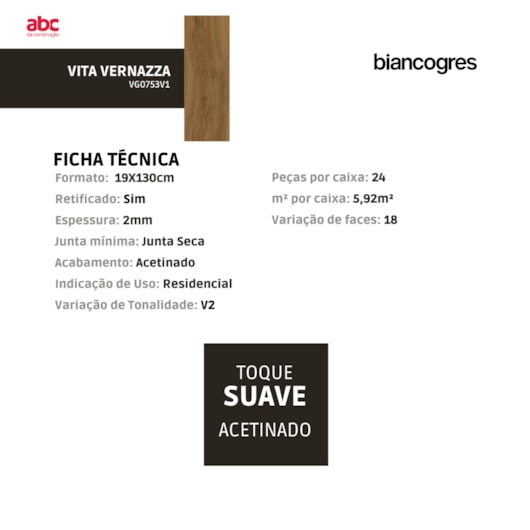 Piso Vinílico Biancogres Vita Home Vernazza 2mm Capa 0,15 19x130cm - Imagem principal - 15a936a6-9598-41f0-874d-ca955494fa4f