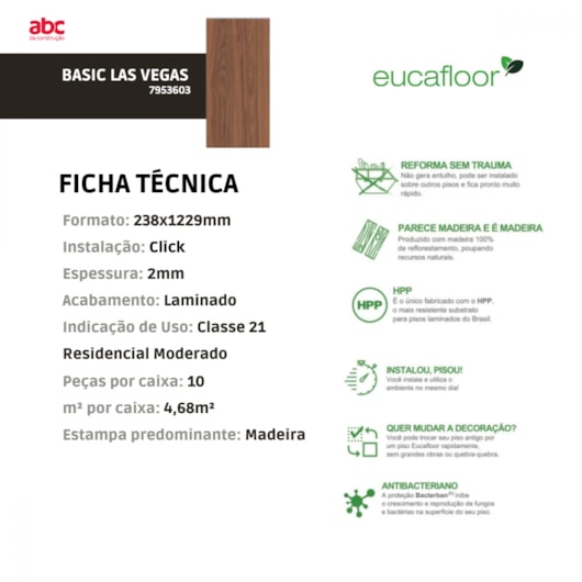 Piso Vinílico Eucafloor Basic Las Vegas 23,8x122,9cm - Imagem principal - d36d3546-406a-42bd-b818-8fedbc0ca60f