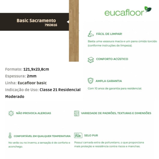 Piso Vinílico Eucafloor Basic Sacramento 23,8x122,9cm - Imagem principal - 95686ad3-0946-4569-863c-cbc1de188fb7