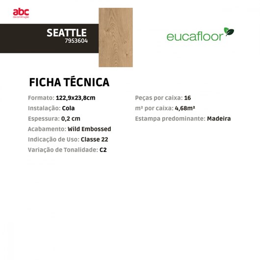 Piso Vinílico Eucafloor Basic Seatle 23,8x122,9cm - Imagem principal - 3990f0ef-7d39-4148-9d38-d8f78829d08f
