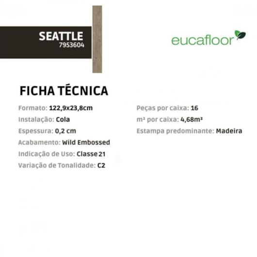Piso Vinílico Eucafloor Basic Seattle 23,8x122,9cm LVT - Imagem principal - 20b29b1b-bbb1-4114-88a9-0d2cc82edfcc