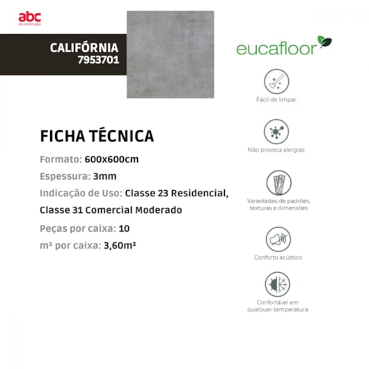 Piso Vinílico Eucafloor  Working California 3mm 60x60cm  - Imagem principal - 85a53b5b-66d8-42c8-b214-fe4d6bc97ee3