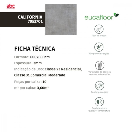 Piso Vinílico Eucafloor Working California 3mm 60x60cm - Imagem principal - f0f37ec8-6854-4a35-9eab-640e8c01b9cb