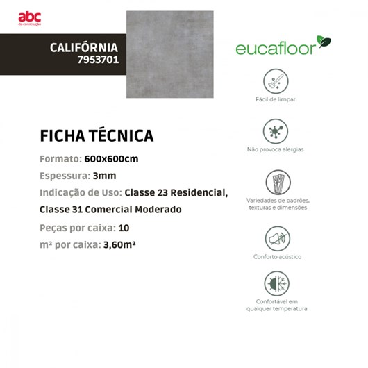 Piso Vinílico Eucafloor Working Califórnia 60x60cm  - Imagem principal - 9f9e47a1-a54f-400d-b116-9d92a4f56c40