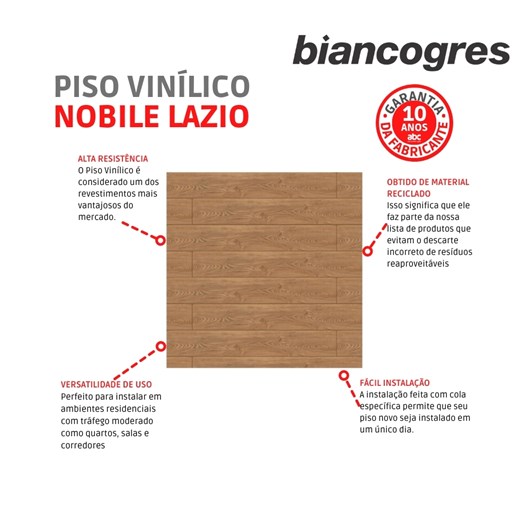 Piso Vinílico Nobile Lazio 2,5mm A Biancogres 19x130cm - Imagem principal - d39ab27c-7216-449b-8cee-7b8d406a04f5