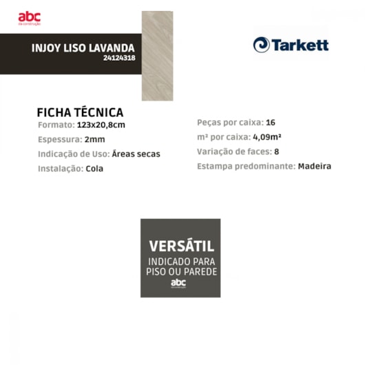 Piso Vinílico Tarkett Injoy Liso Lavanda 0,2x123x20,8cm - Imagem principal - e24046f8-61ce-45c1-971b-532bc269aec7