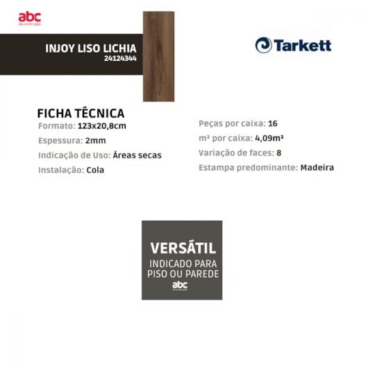 Piso Vinílico Tarkett Injoy Liso Lichia 2mm 123x20,8cm - Imagem principal - 7b81ad92-1056-41fd-bbc0-ffbe180ea457