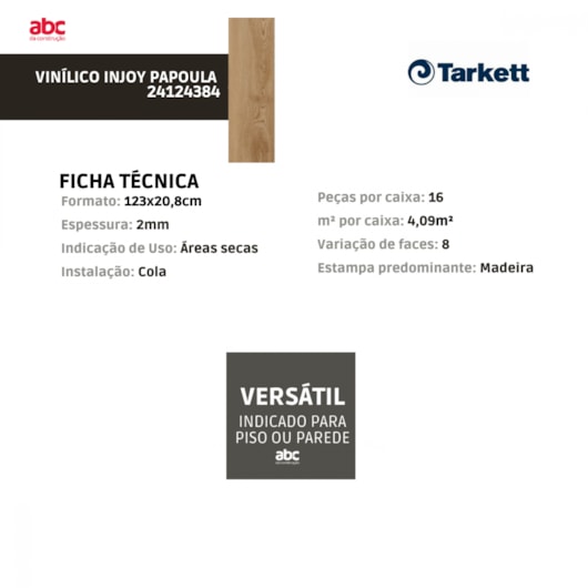 Piso Vinílico Tarkett Injoy Papoula 2mm 123x20,8cm - Imagem principal - 33d4e662-99a0-4191-b494-4184458de1dd