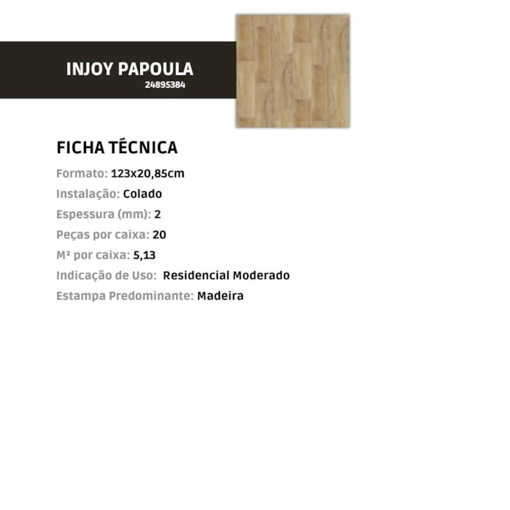 Piso Vinilico Tarkett Injoy Rustico Papoula 2mm 123x20,85cm