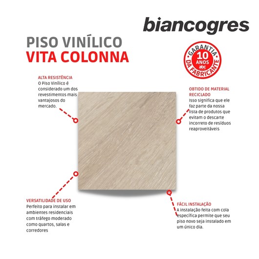 Piso Vinílico Vita Colonna 2Mm Capa 0,2 A Biancogres 19X130Cm - Imagem principal - e111af88-c6f0-46c7-b848-9373a8bac1c5