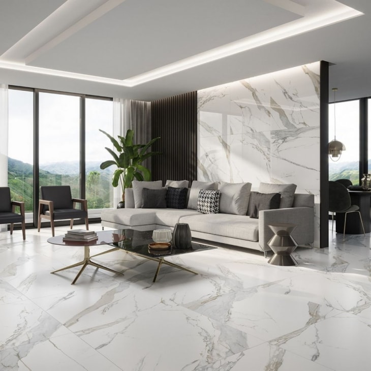 Porcelanato Biancogres Calacata Oro Satin Acetinado 90x90cm Mármore Retificado 