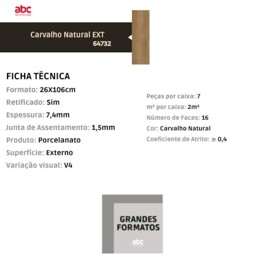 Porcelanato Biancogres Carvalho Natural Externo 26x106cm Retificado - Imagem principal - aabf15a2-2177-4e8e-ad5e-5cbaa6d3bb46