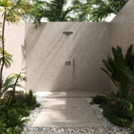 Porcelanato Biancogres Dorcia Terrazzo Beige Externo 100x100cm Retificado - Imagem principal - 848afe40-8fd3-44d6-ac56-d3f92ddd68e3