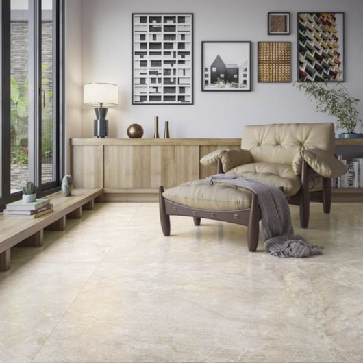 Porcelanato Biancogres Illuminato Beige Satin Acetinado Mármore 90x90cm Retificado  - Imagem principal - b4f7dae1-35b6-4f70-b32d-ecf5b62b0c0e