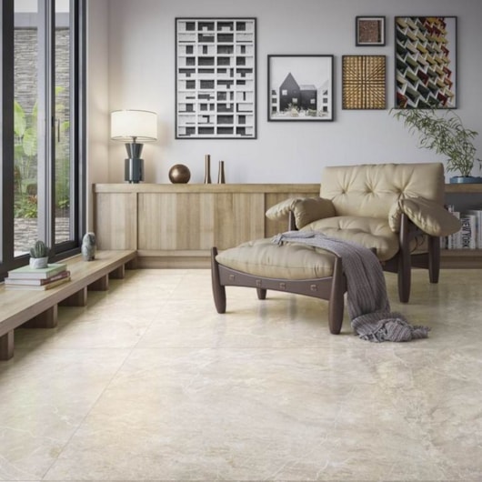 Porcelanato Biancogres Illuminato Beige Satin Acetinado Mármore 90x90cm Retificado  - Imagem principal - 694287f8-8425-4da9-8e7e-cb8b1bbc9c2b