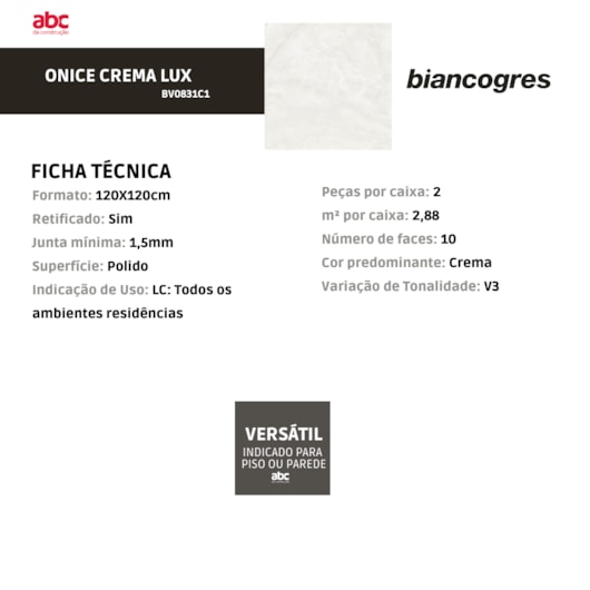 Porcelanato Biancogres Onice Crema Lux Polido 120x120cm Retificado  - Imagem principal - 0598ddf3-844e-45c2-9923-41ac463fc16a