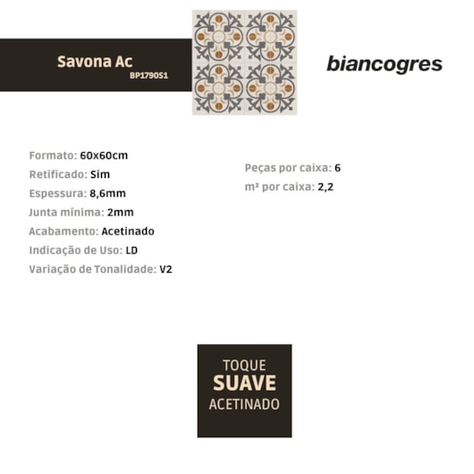 Porcelanato Biancogres Savona Acetinado 60x60cm Retificado - Imagem principal - 91a605d6-6478-4bbd-b67c-0e5f8a48d907