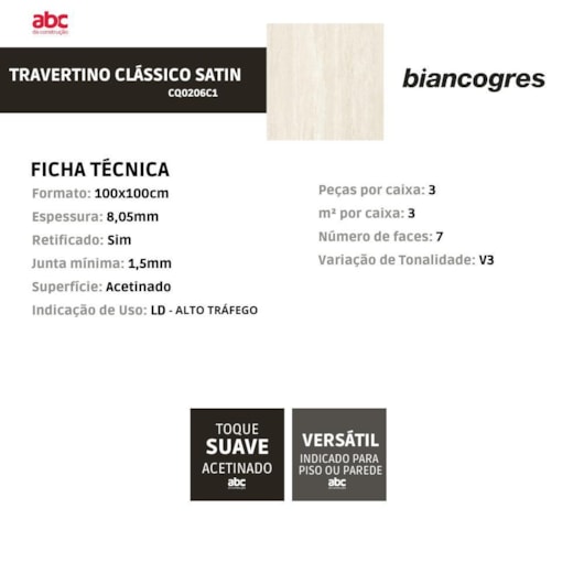 Porcelanato Biancogres Travertino Clássico Satin 100x100cm Retificado - Imagem principal - 473f5501-a80e-4812-b8c7-5ab9a735d19e