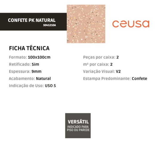 Porcelanato Ceusa Confete Pk Natural 100x100cm Retificado - Imagem principal - f573293d-9470-4b58-85b2-18f398aff561