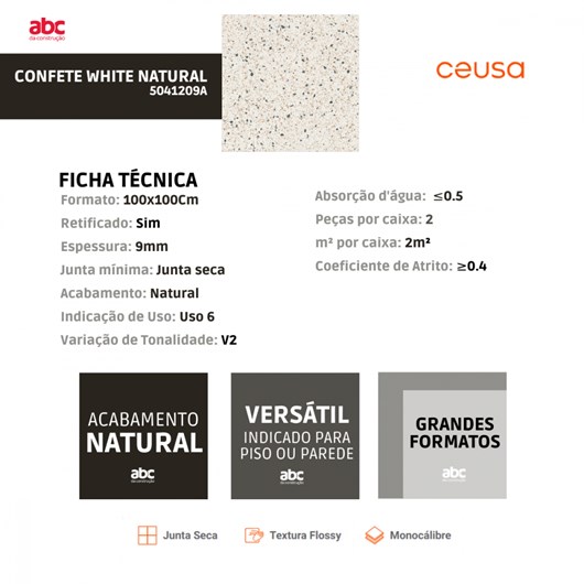 Porcelanato Ceusa Confete White Natural 100x100cm Retificado  - Imagem principal - 82504b1b-9269-4525-9d12-3e2b5d7a102d