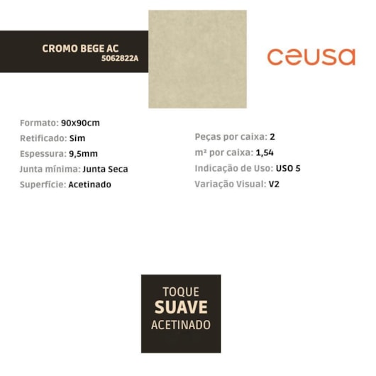 Porcelanato Ceusa Cromo Bege Acetinado 90x90cm Retificado - Imagem principal - eff42c6c-263c-4bc7-8860-3acbd2d14f53