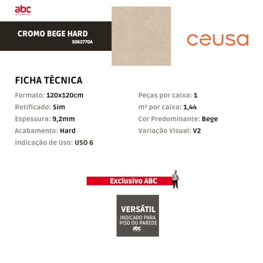 Porcelanato Ceusa Cromo Bege Hard 120x120cm Retificado - Imagem principal - a3bc3005-ecef-40e2-b5c2-296cbc9e2937