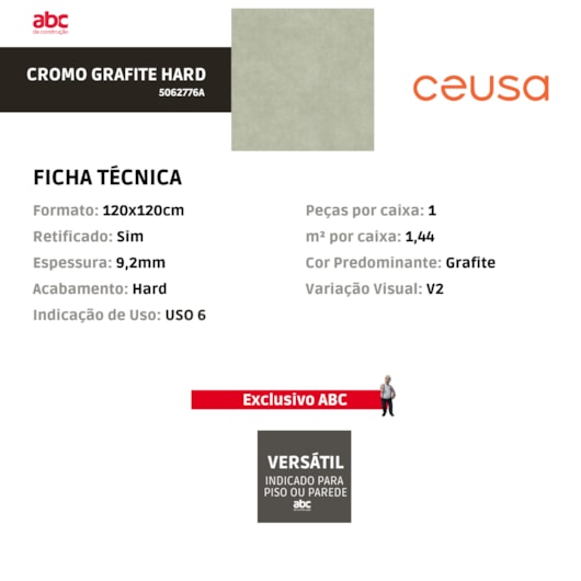 Porcelanato Ceusa Cromo Grafite Hard 120x120cm Retificado  - Imagem principal - a9a75c26-5a34-4b6c-a4e6-ce28d7663335