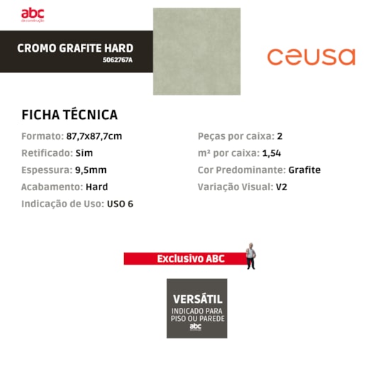 Porcelanato Ceusa Cromo Grafite Hard 87,7x87,7cm Retificado - Imagem principal - de990589-172c-4b6a-8216-5a3e07465cfa