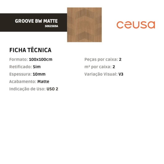 Porcelanato Ceusa Groove Bw Matte 100x100cm Retificado - Imagem principal - d81d5972-83ed-418e-b812-20374709d48f
