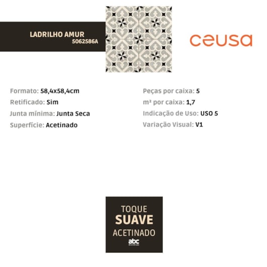 Porcelanato Ceusa Ladrilho Amur 58,4x58,4cm Retificado - Imagem principal - f27095b1-cae6-454f-a750-358733ff564c
