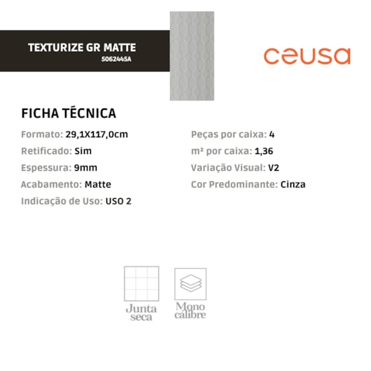 Porcelanato Ceusa Texturize Gr Matte 29,1X117,0cm Retificado - Imagem principal - 937ab560-b611-458d-a15f-e1f5b664ec6c