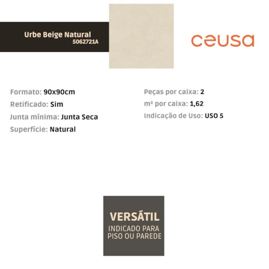 Porcelanato Ceusa Urbe Beige Natural 90x90cm Retificado - Imagem principal - 32ed0393-7a07-48dc-86c8-e70a1fd8a0c6