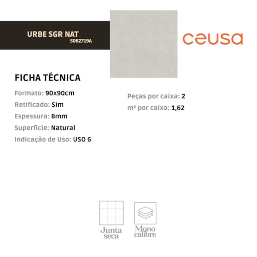 Porcelanato Ceusa Urbe Sgr Natural 90x90cm Retificado - Imagem principal - 05ed0737-f69d-48f2-99d4-53904fed897f