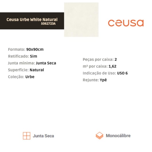Porcelanato Ceusa Urbe White Natural 90x90cm Retificado - Imagem principal - 116ac8f1-45f7-498a-9d75-ccd3645a8594