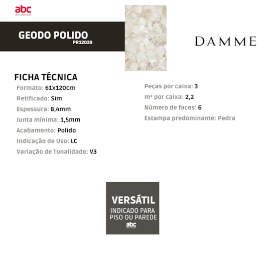 Porcelanato Damme Geodo Polido 61x120cm Retificado - Imagem principal - b91c8ea6-05cc-4b96-871f-4542ada15fa2