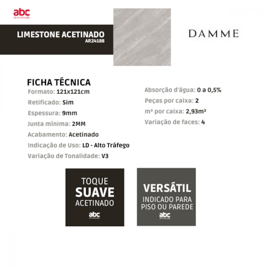 Porcelanato Damme Limestone Acetinado 121x121cm Retificado - Imagem principal - 48fdb41e-438a-4920-b335-50c9ae1e1453