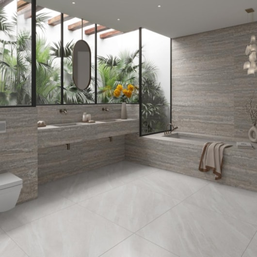 Porcelanato Damme Limestone Bianco Acetinado 121x121cm Retificado - Imagem principal - 7fa479b3-c941-408e-bf1f-fe498a65e543