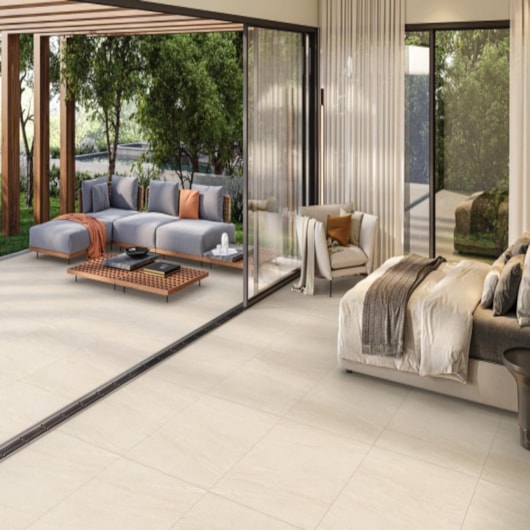 Porcelanato Damme Limestone Mocha Creme Rustico 121x121cm Retificado - Imagem principal - 487ca7c4-daad-46e5-91ee-e32c87c9136b