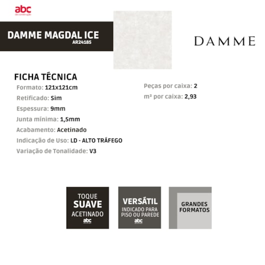 Porcelanato Damme Magdal Ice Acetinado 121x121cm Retificado - Imagem principal - 7befaef2-e7b2-47f4-b4e3-c41cd5095cdf