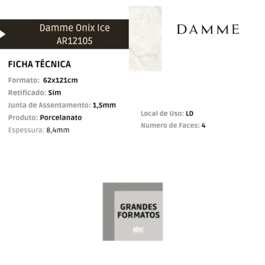 Porcelanato Damme Onix Ice Acetinado 62x121cm Retificado - Imagem principal - bdb2ea7c-e957-4fe3-bdcc-914af3946867