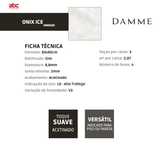 Porcelanato Damme Onix Ice Acetinado 83x83cm Retificado - Imagem principal - b62255c1-1db6-4cc7-af43-4e41ae01558a