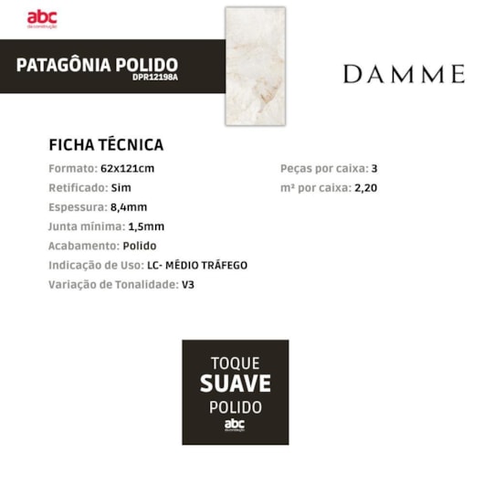 Porcelanato Damme Patagonia Polido 62x121cm Retificado - Imagem principal - 83cdfe93-9a14-4bb4-897a-e53909ed1fc6