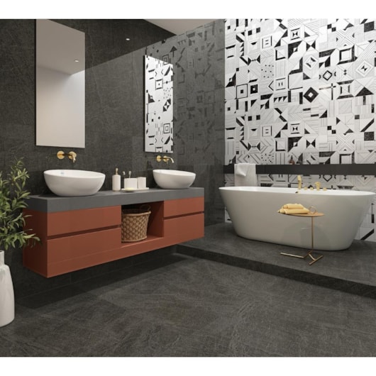 Porcelanato Damme Pedra Estrela Grafite Polido 62x121cm Retificado - Imagem principal - df09cb24-86df-4564-aedd-ce6659074574