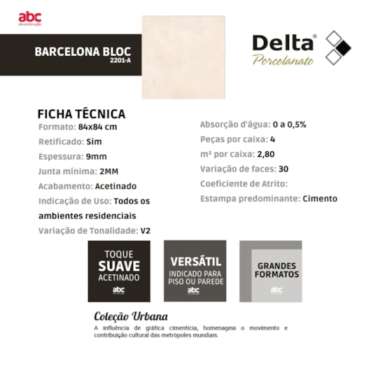 Porcelanato Delta Barcelona Arena Bege Acetinado 84x84cm Retificado - Imagem principal - 4177e999-e6a5-483d-ba9c-9b7a17779908