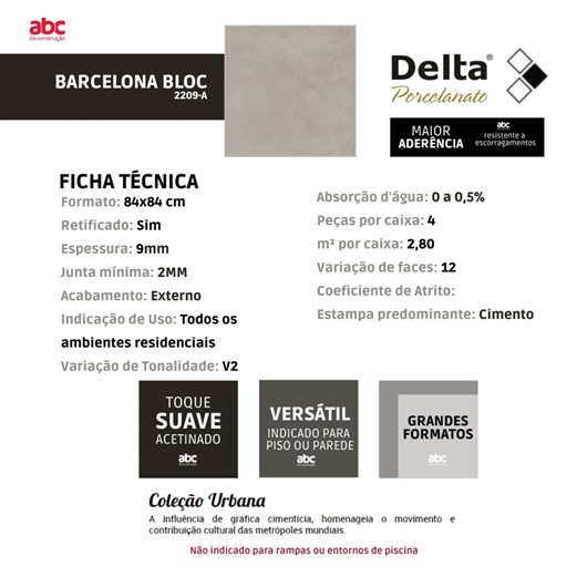 Porcelanato Delta Barcelona Bloc Externo 84x84cm Retificado  - Imagem principal - a623fae3-8619-4035-b20c-7c4624bb9161