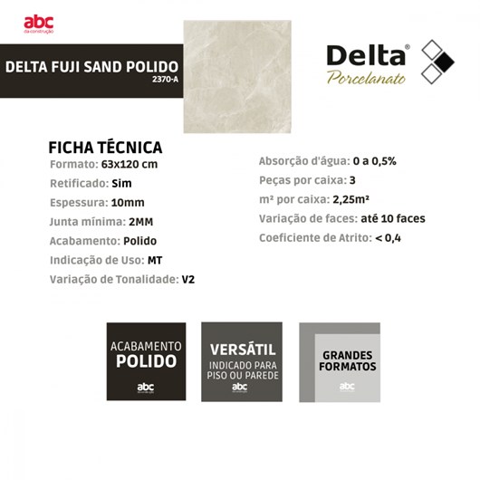 Porcelanato Delta Fuji Sand Pedra Polido 63x120cm Retificado  - Imagem principal - ac5cc61b-4ae7-4fe4-aaf0-763c3e5d41d5